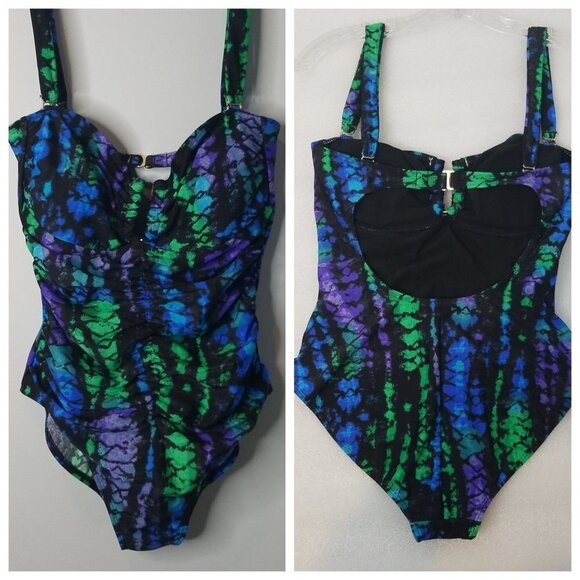 Leilani One Piece Ruched open back tie dye Swimsuit 6 - Picture 1 of 15